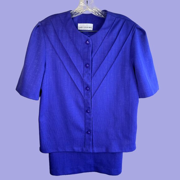 Vintage 80s Pablo Collection Multi Button Front Puff Sleeve Skirt Suit - Picture 1 of 11